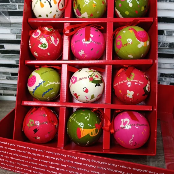 12 Days Of Christmas Colorful Christmas Ornaments Paper Mache 3" - Picture 10 of 10
